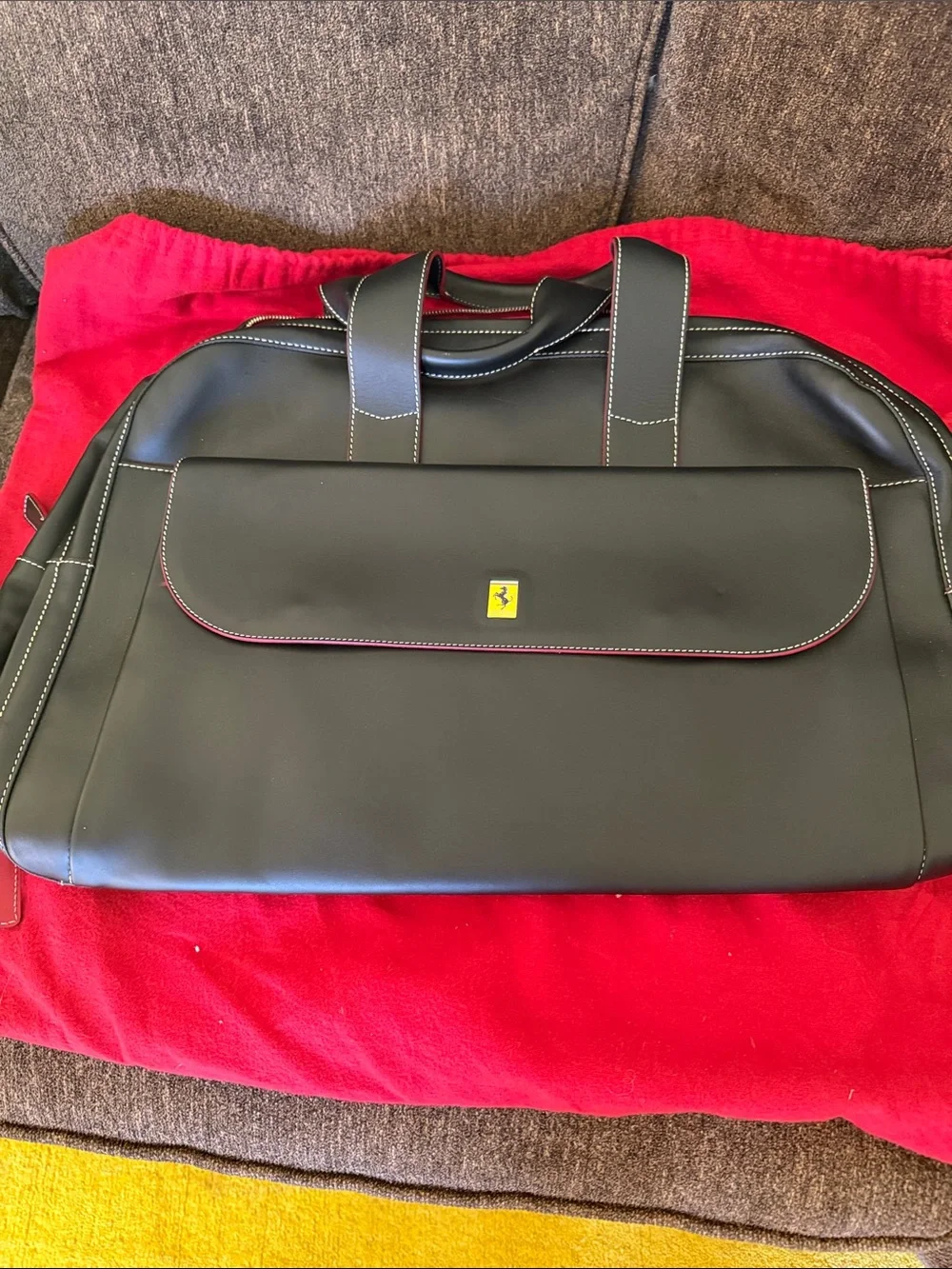 Ferrari Black Duffel with Red Trim and Yellow Emblem